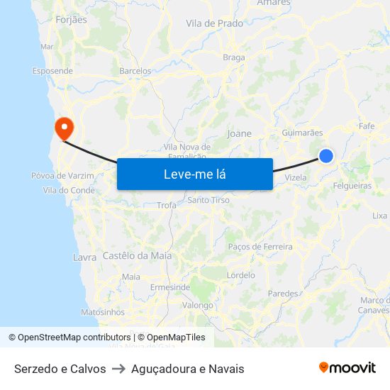 Serzedo e Calvos to Aguçadoura e Navais map