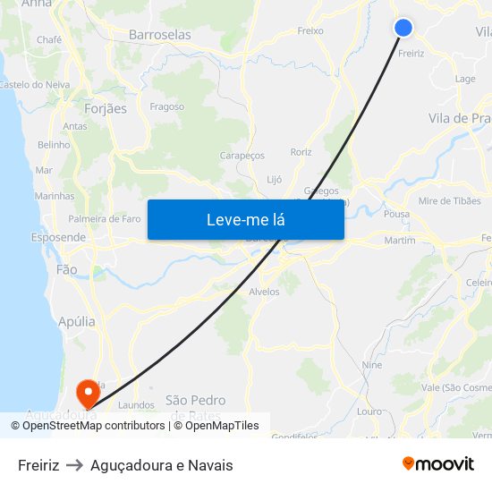 Freiriz to Aguçadoura e Navais map