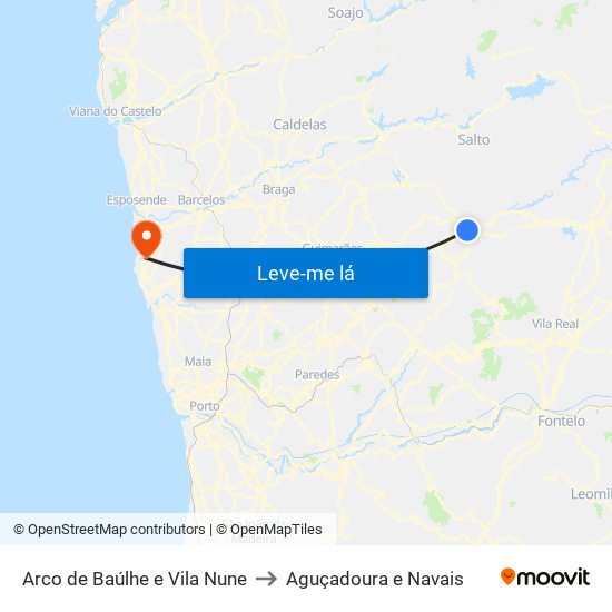 Arco de Baúlhe e Vila Nune to Aguçadoura e Navais map