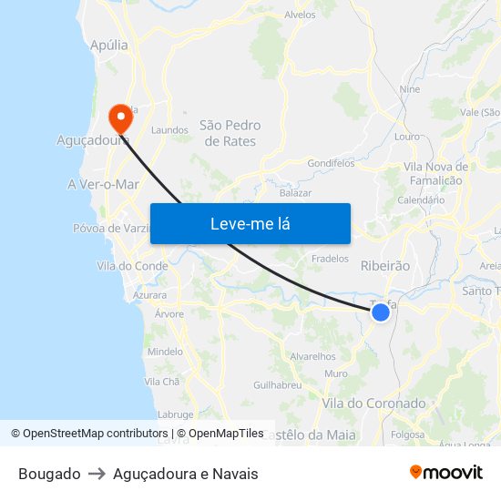 Bougado to Aguçadoura e Navais map