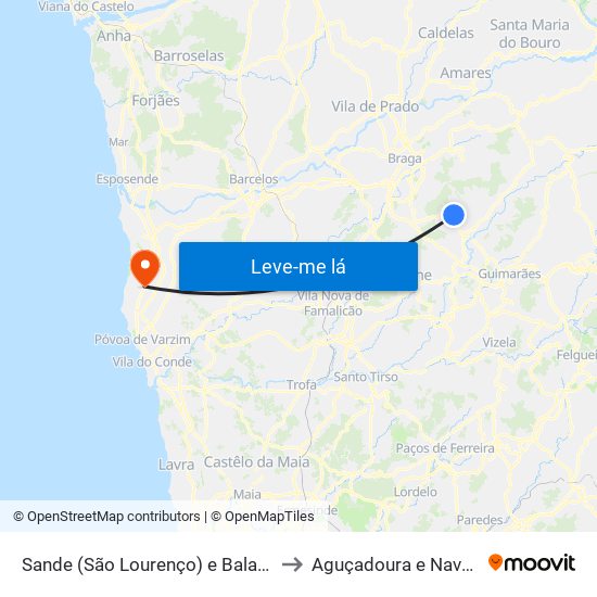 Sande (São Lourenço) e Balazar to Aguçadoura e Navais map