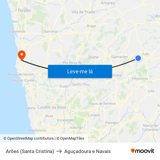 Arões (Santa Cristina) to Aguçadoura e Navais map