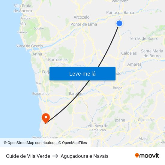 Cuide de Vila Verde to Aguçadoura e Navais map