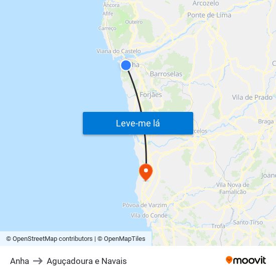 Anha to Aguçadoura e Navais map