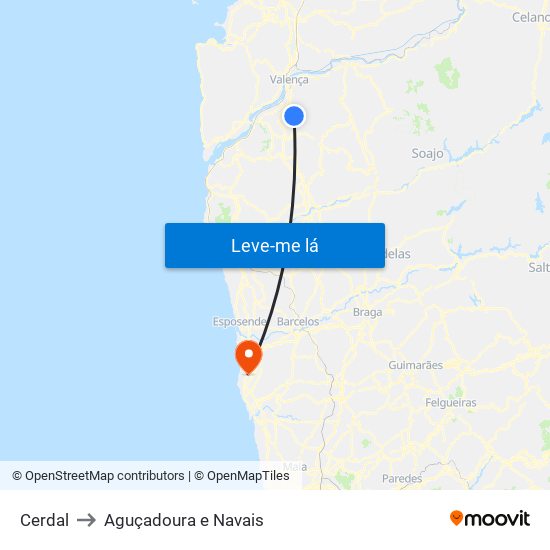 Cerdal to Aguçadoura e Navais map