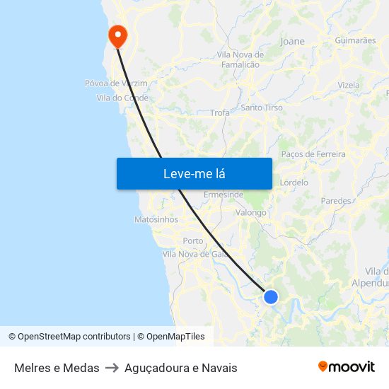 Melres e Medas to Aguçadoura e Navais map