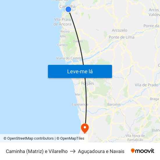 Caminha (Matriz) e Vilarelho to Aguçadoura e Navais map