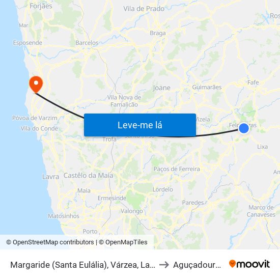 Margaride (Santa Eulália), Várzea, Lagares, Varziela e Moure to Aguçadoura e Navais map