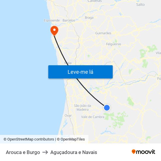 Arouca e Burgo to Aguçadoura e Navais map