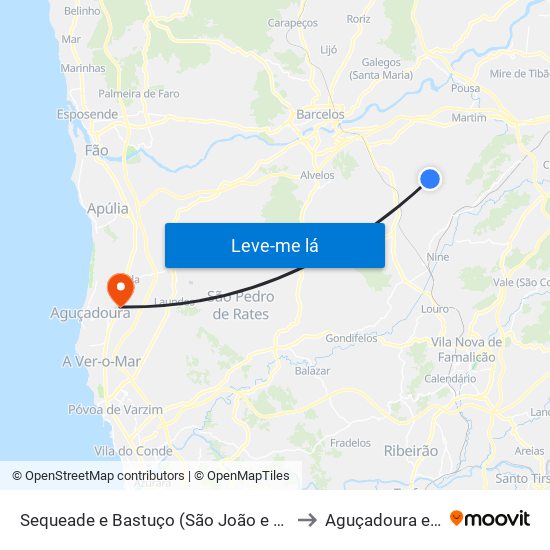 Sequeade e Bastuço (São João e Santo Estêvão) to Aguçadoura e Navais map