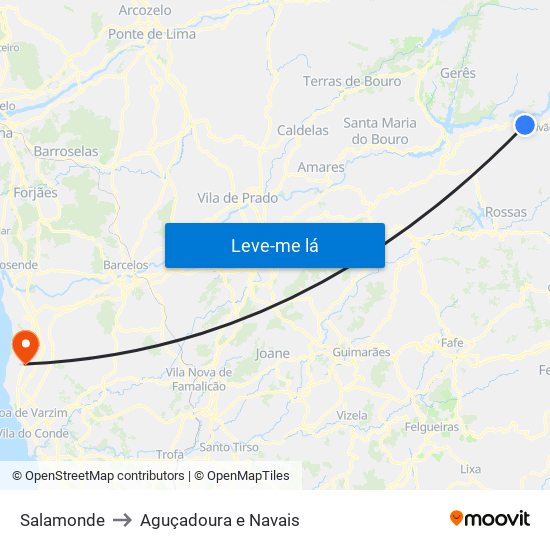 Salamonde to Aguçadoura e Navais map