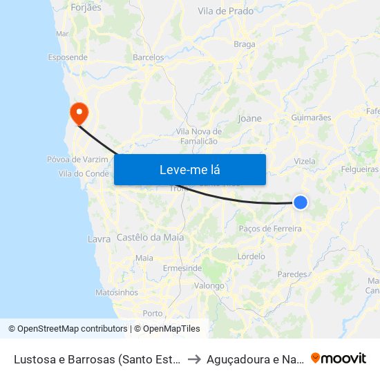 Lustosa e Barrosas (Santo Estêvão) to Aguçadoura e Navais map
