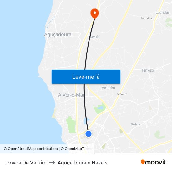 Póvoa De Varzim to Aguçadoura e Navais map