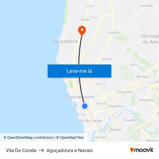 Vila Do Conde to Aguçadoura e Navais map