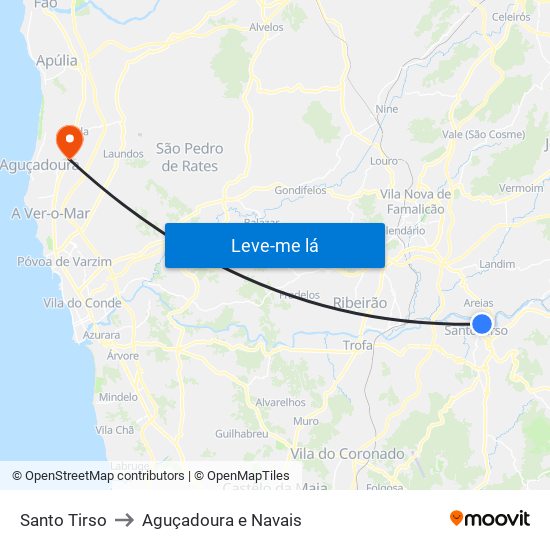 Santo Tirso to Aguçadoura e Navais map