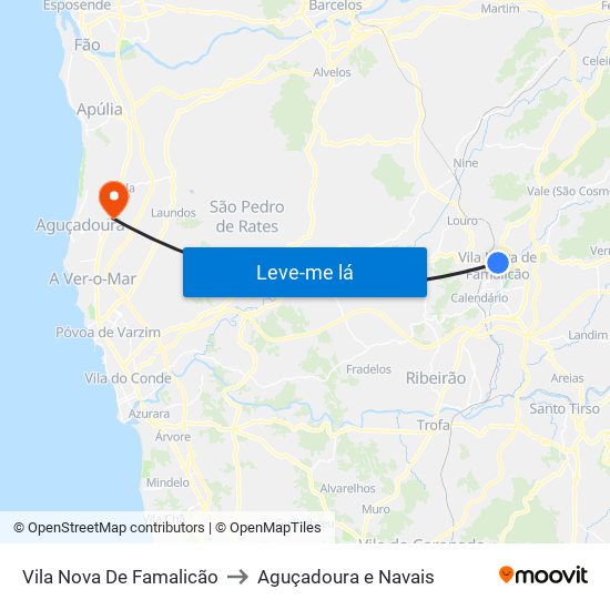 Vila Nova De Famalicão to Aguçadoura e Navais map