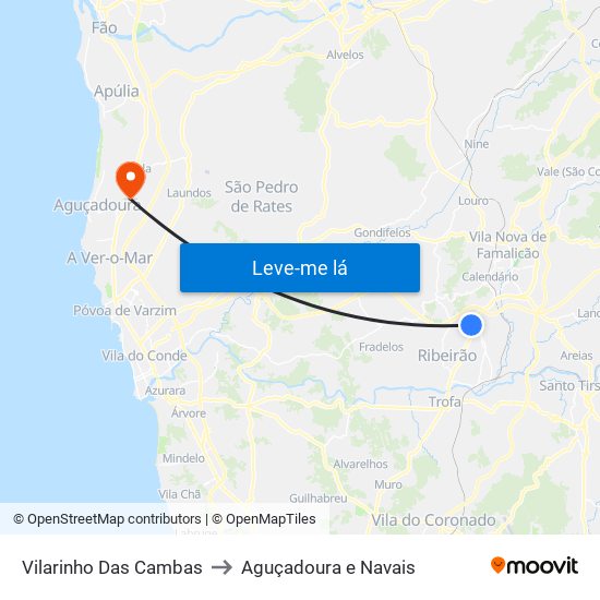Vilarinho Das Cambas to Aguçadoura e Navais map