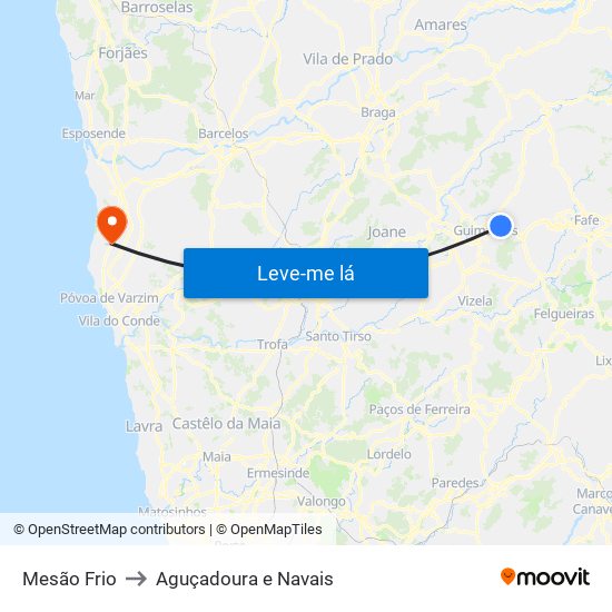 Mesão Frio to Aguçadoura e Navais map