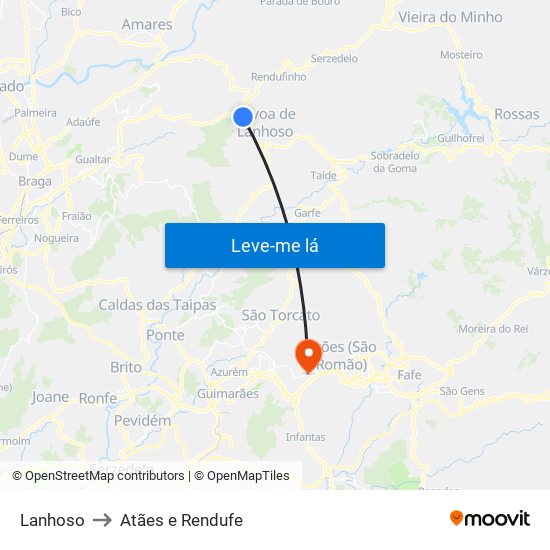 Lanhoso to Atães e Rendufe map