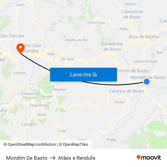 Mondim De Basto to Atães e Rendufe map