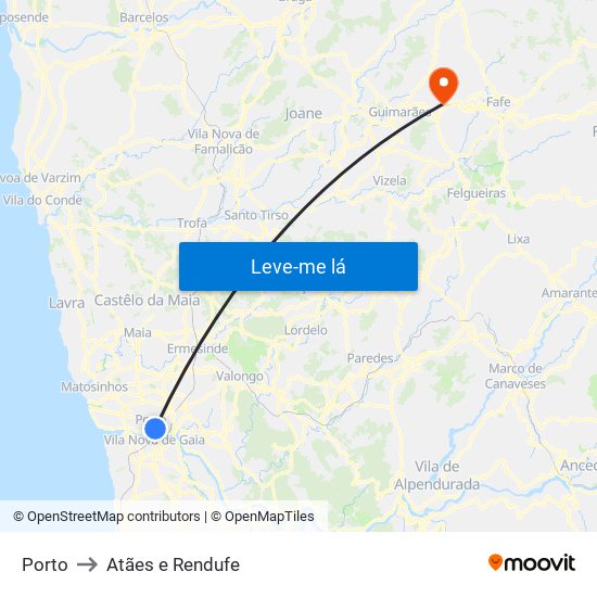 Porto to Atães e Rendufe map