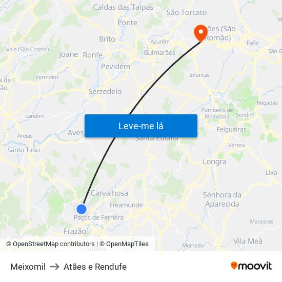 Meixomil to Atães e Rendufe map