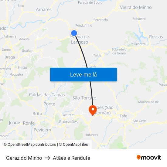 Geraz do Minho to Atães e Rendufe map