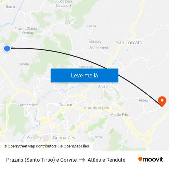 Prazins (Santo Tirso) e Corvite to Atães e Rendufe map