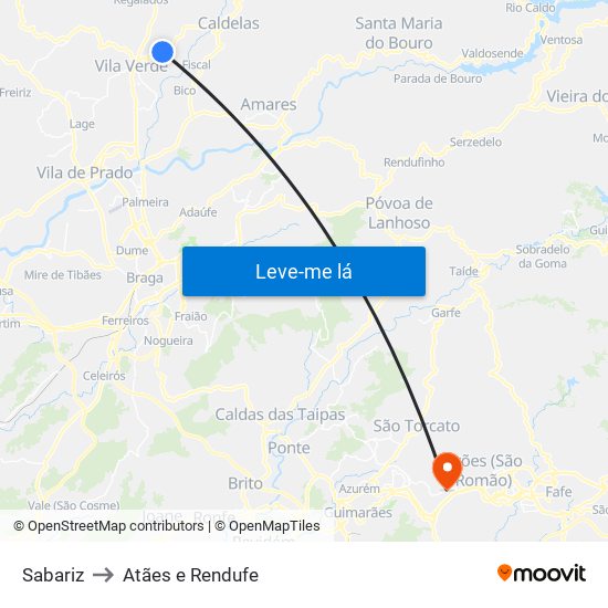 Sabariz to Atães e Rendufe map