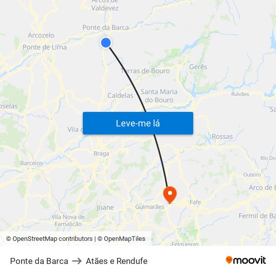 Ponte da Barca to Atães e Rendufe map