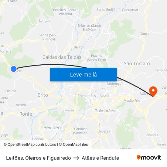 Leitões, Oleiros e Figueiredo to Atães e Rendufe map