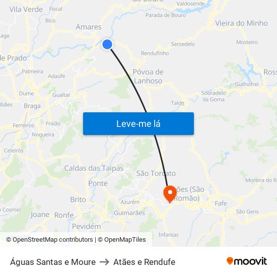 Águas Santas e Moure to Atães e Rendufe map