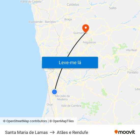 Santa Maria de Lamas to Atães e Rendufe map