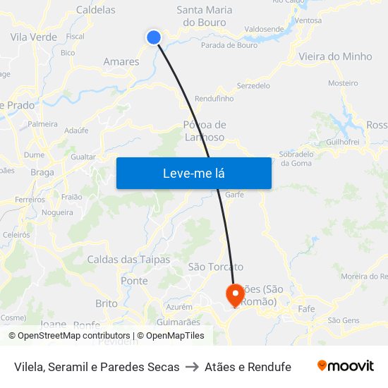 Vilela, Seramil e Paredes Secas to Atães e Rendufe map