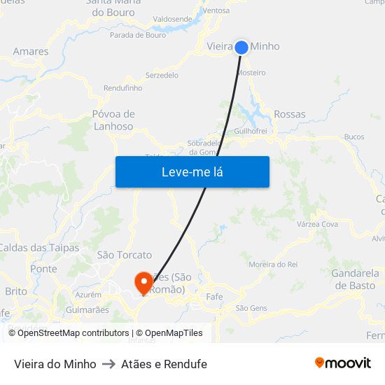 Vieira do Minho to Atães e Rendufe map