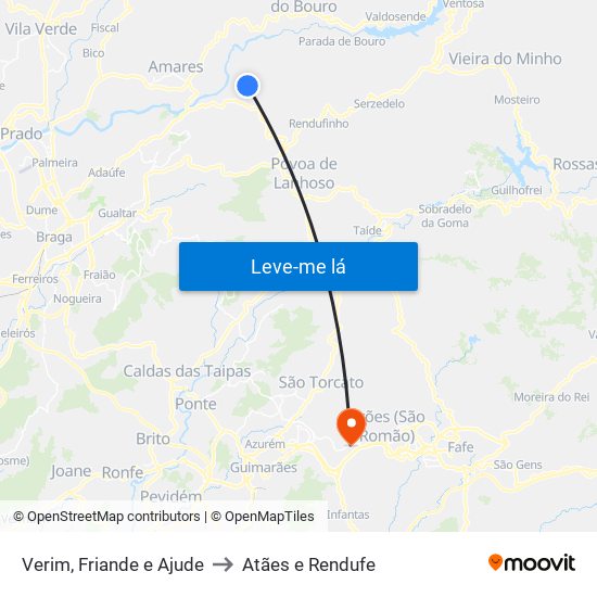 Verim, Friande e Ajude to Atães e Rendufe map