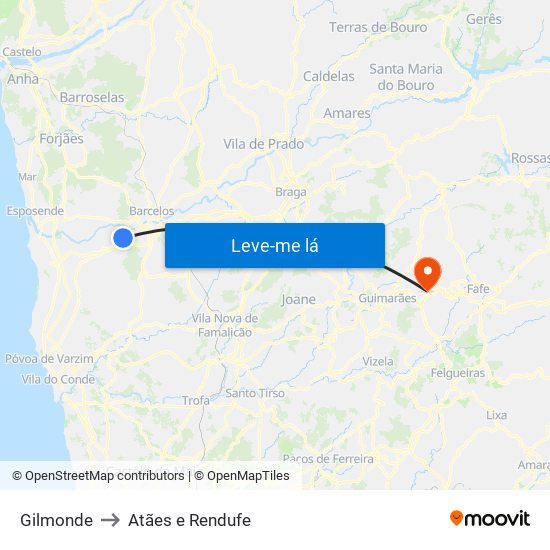 Gilmonde to Atães e Rendufe map