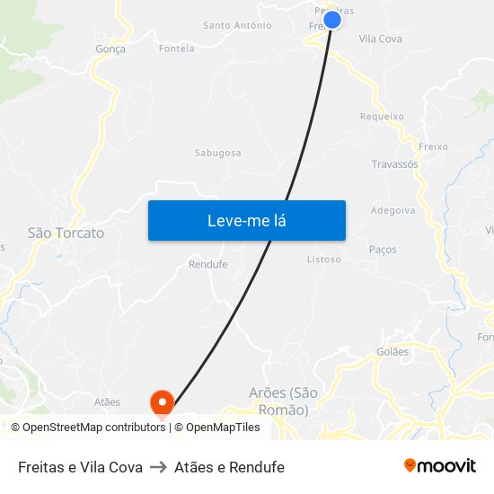 Freitas e Vila Cova to Atães e Rendufe map