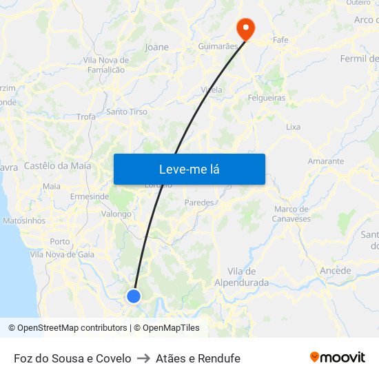 Foz do Sousa e Covelo to Atães e Rendufe map