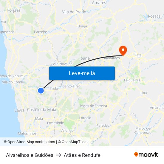 Alvarelhos e Guidões to Atães e Rendufe map