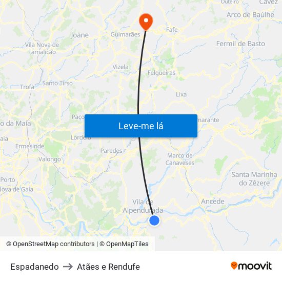 Espadanedo to Atães e Rendufe map