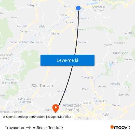 Travassos to Atães e Rendufe map