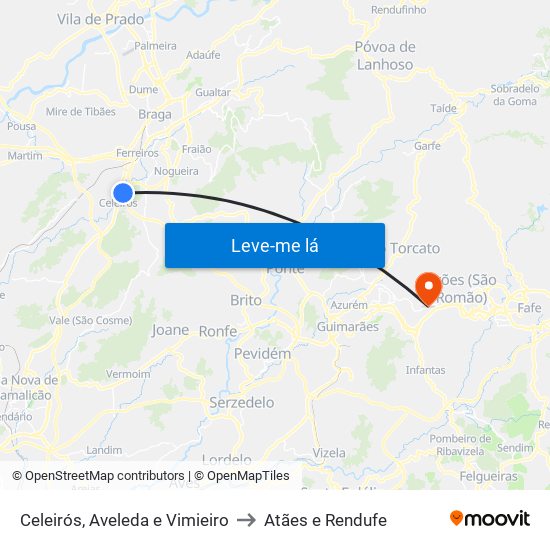 Celeirós, Aveleda e Vimieiro to Atães e Rendufe map