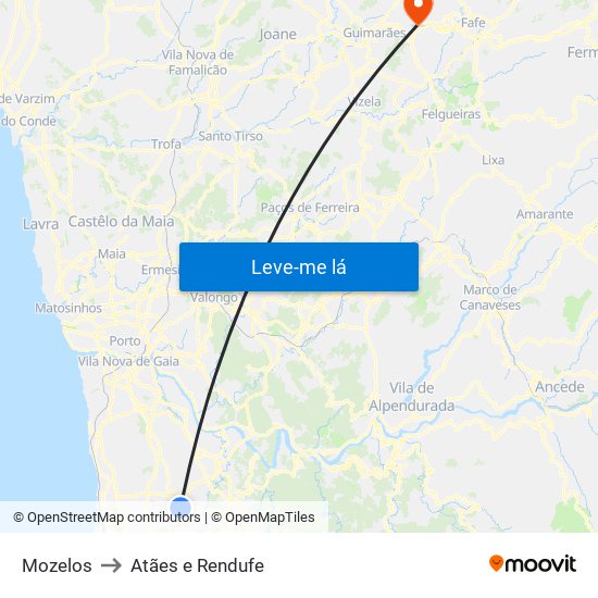 Mozelos to Atães e Rendufe map