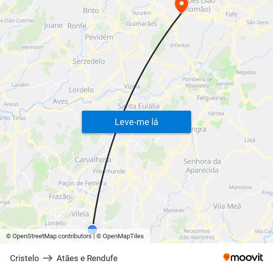 Cristelo to Atães e Rendufe map