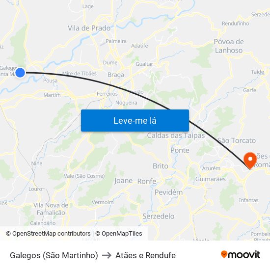 Galegos (São Martinho) to Atães e Rendufe map