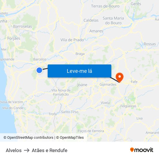 Alvelos to Atães e Rendufe map