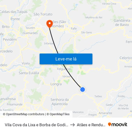 Vila Cova da Lixa e Borba de Godim to Atães e Rendufe map