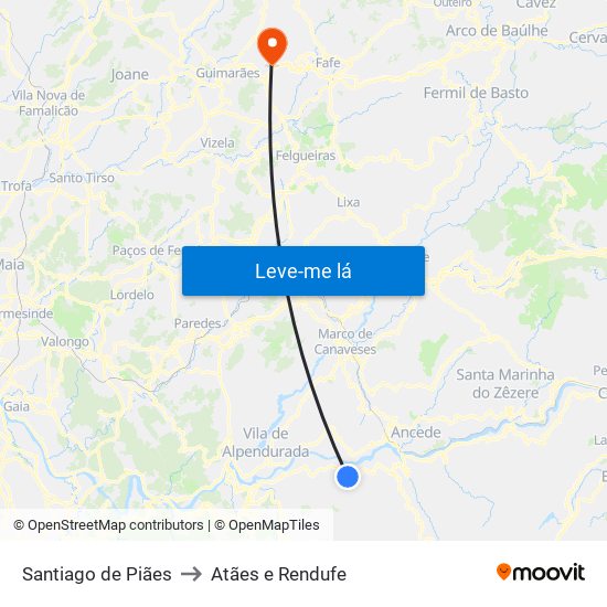 Santiago de Piães to Atães e Rendufe map