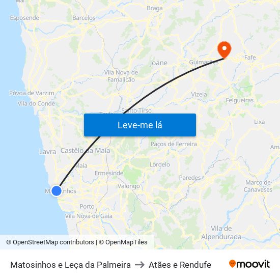 Matosinhos e Leça da Palmeira to Atães e Rendufe map